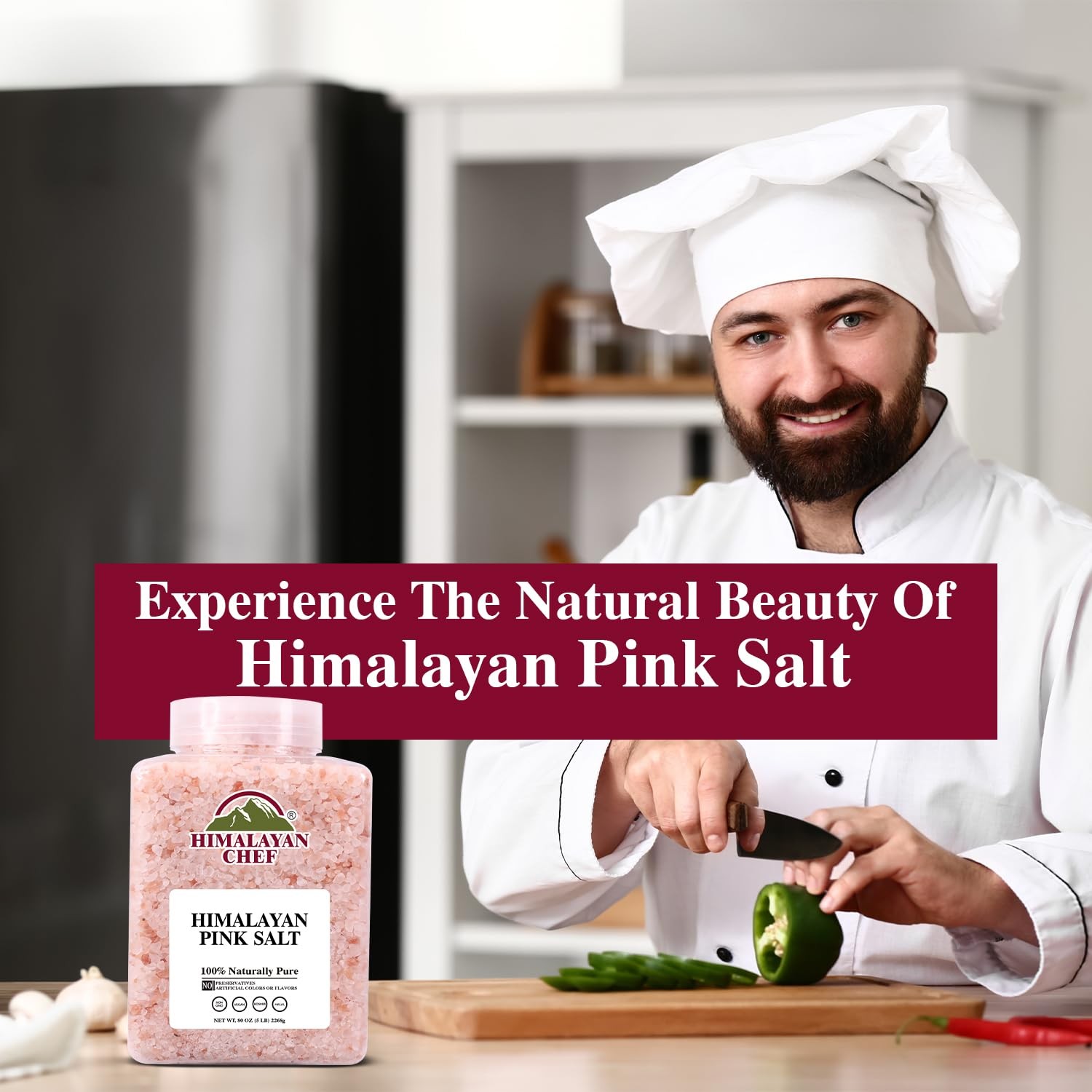 Himalayan Chef Pink Himalayan Salt Coarse Grain, 5 lbs Plastic Jar – Pure, Na…