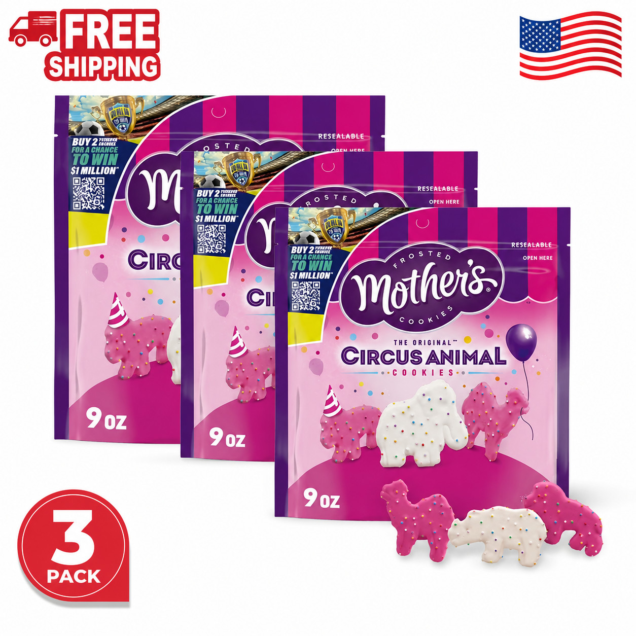 Mother’s Circus Animal Cookies Frosted Rainbow Sprinkles 9 oz 3 Pack