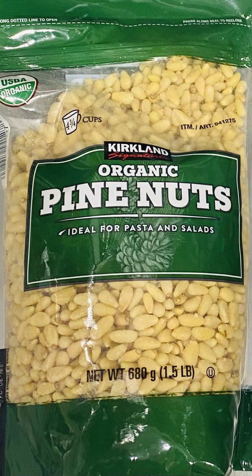 KIRKLAND Signature USDA ORGANIC PINE NUTS 24 oz Bag 1.5 Lbs