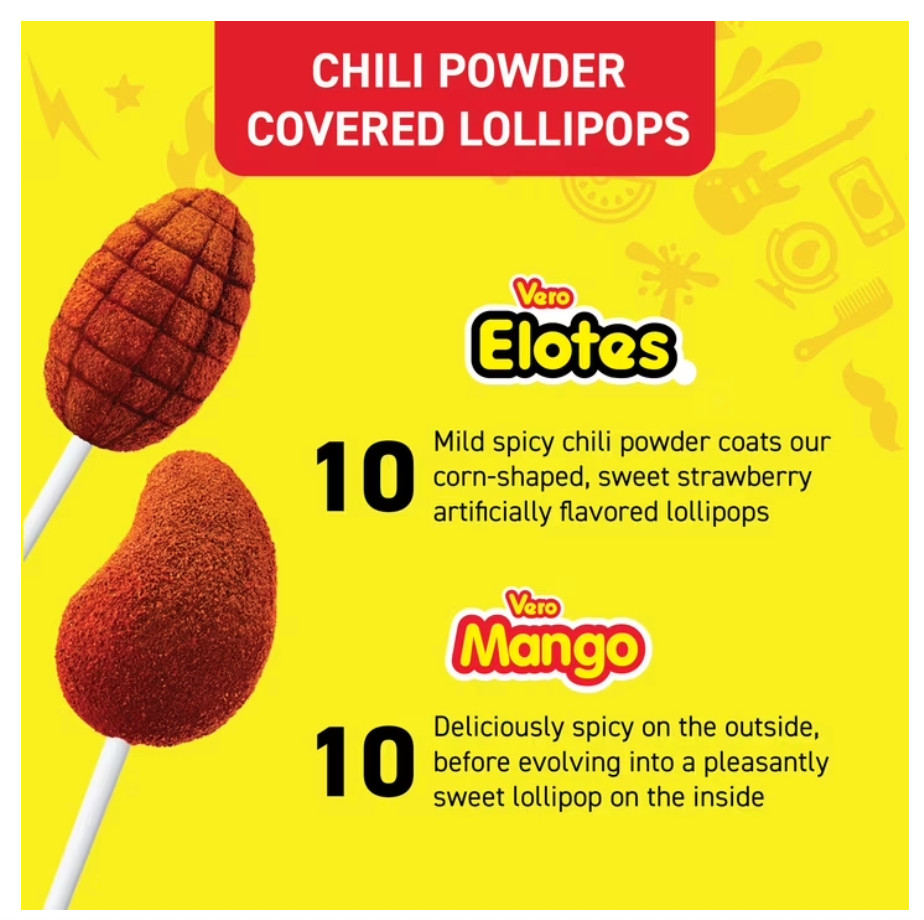 Vero Mix Banda Intensa 40 ct Lollipops With Chili Spicy Mexican Candy