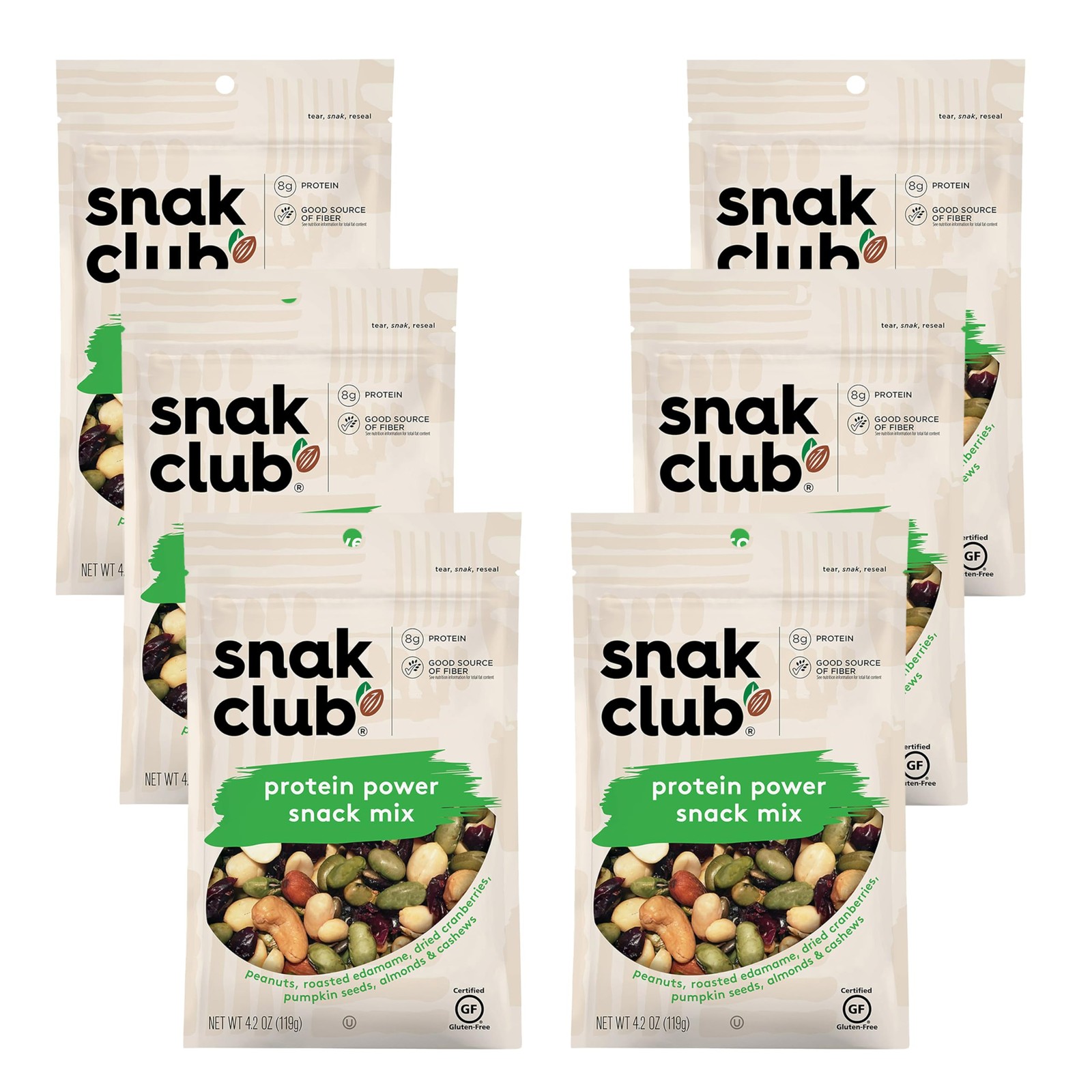 Snak Club Protein Power Snack Mix with Peanuts, Roasted 4.2 Ounce (Pack of 6)