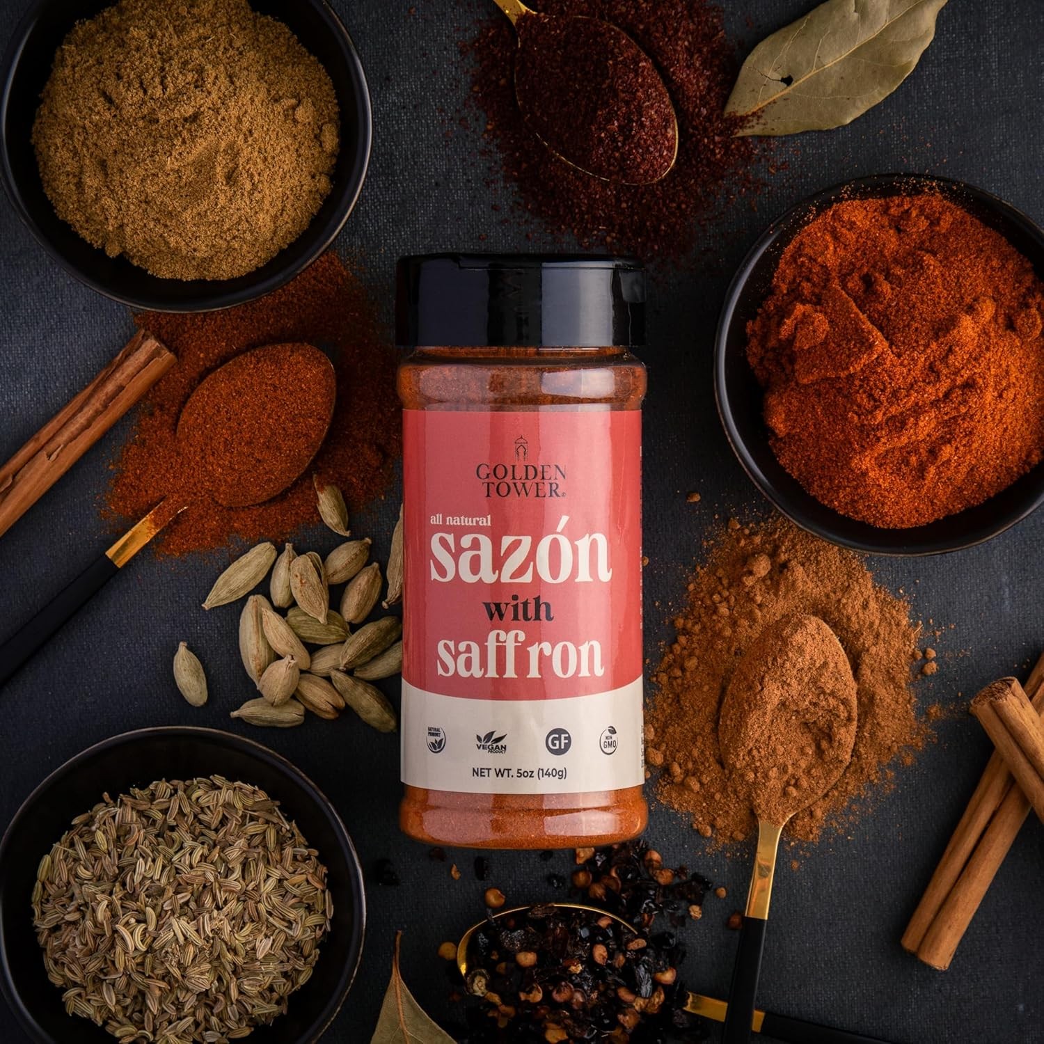 Golden Tower Sazon with Saffron – Sazón Seasoning, All Natural ingredients,