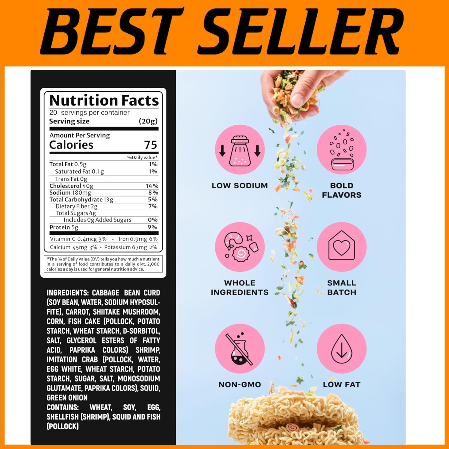 Flavorful Ramen Add Ins – Seafood & Veggie Mix, 20 Servings