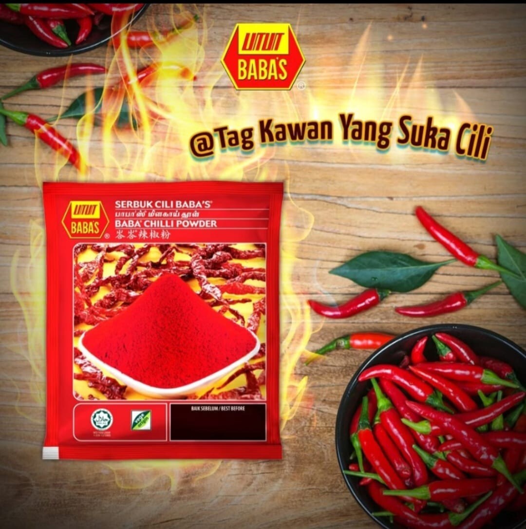 MALAYSIAN CHILLI POWDER – famous branded BABAS HURRYUP GRAB NOW (125g x 3 Packs)