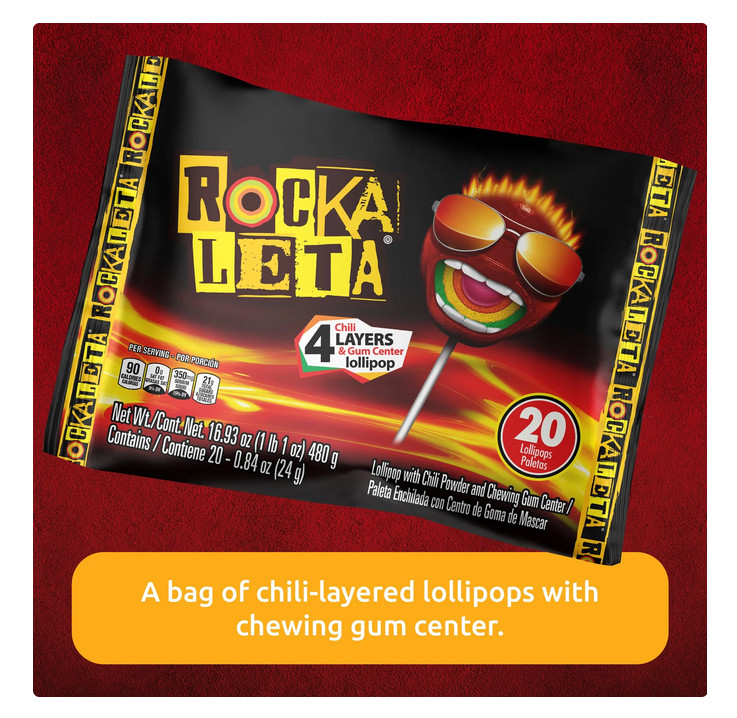 Sonric’s Rockaleta Lollipops, Mexican Lollipop with Bubble Gum Center, 20 Count