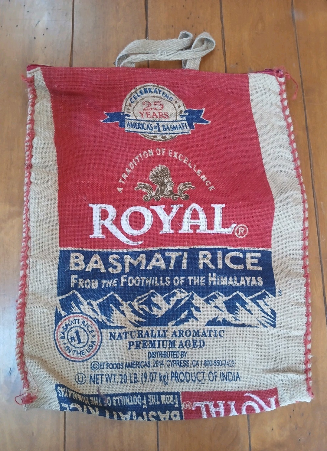 [BAG ONLY] Royal Basmati Rice Bag 20lbs Brown Burlap Handles Zipper Heavy Duty