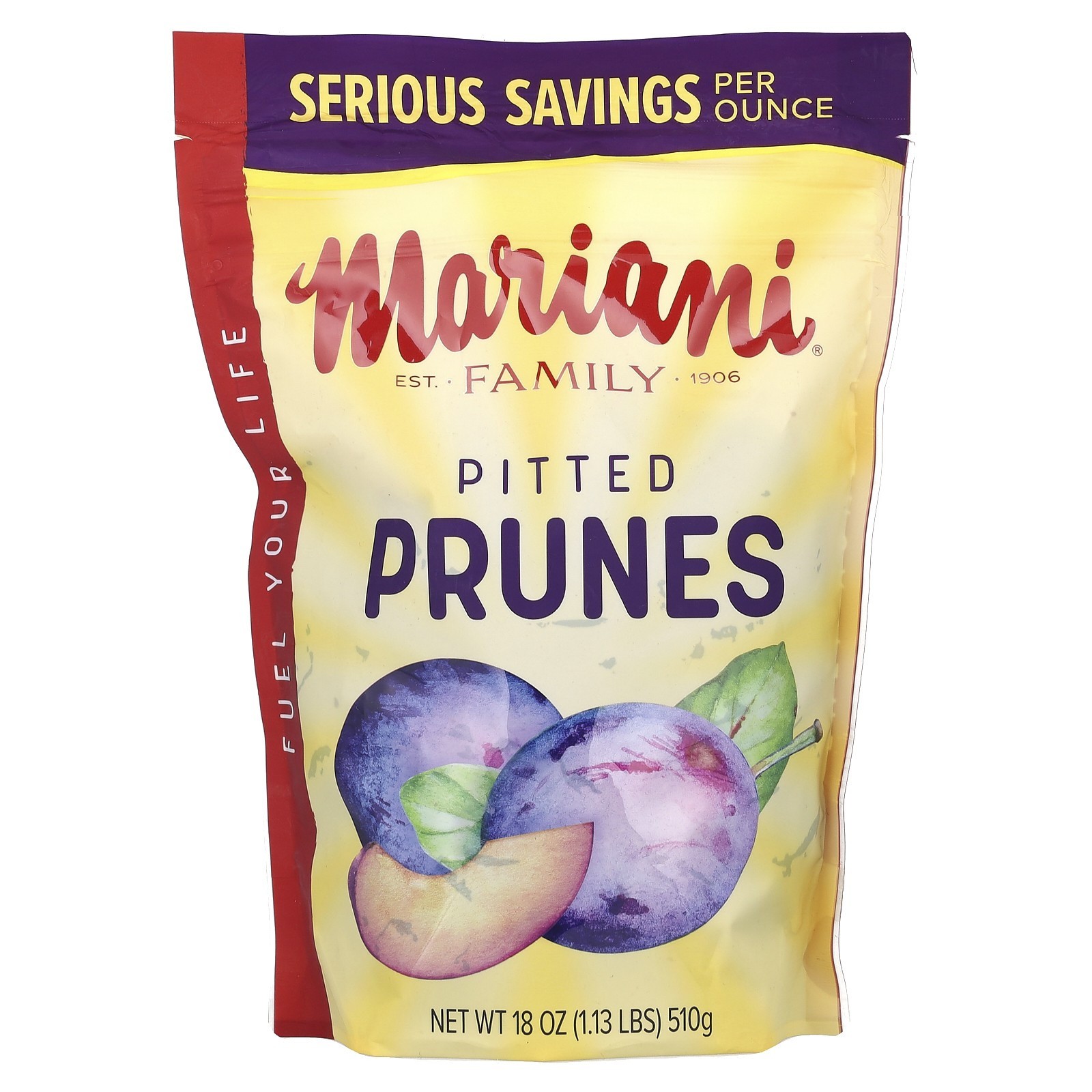 Mariani Pitted Prunes 18 oz – Resealable Bag, Dried Pitted Plums, High Fiber