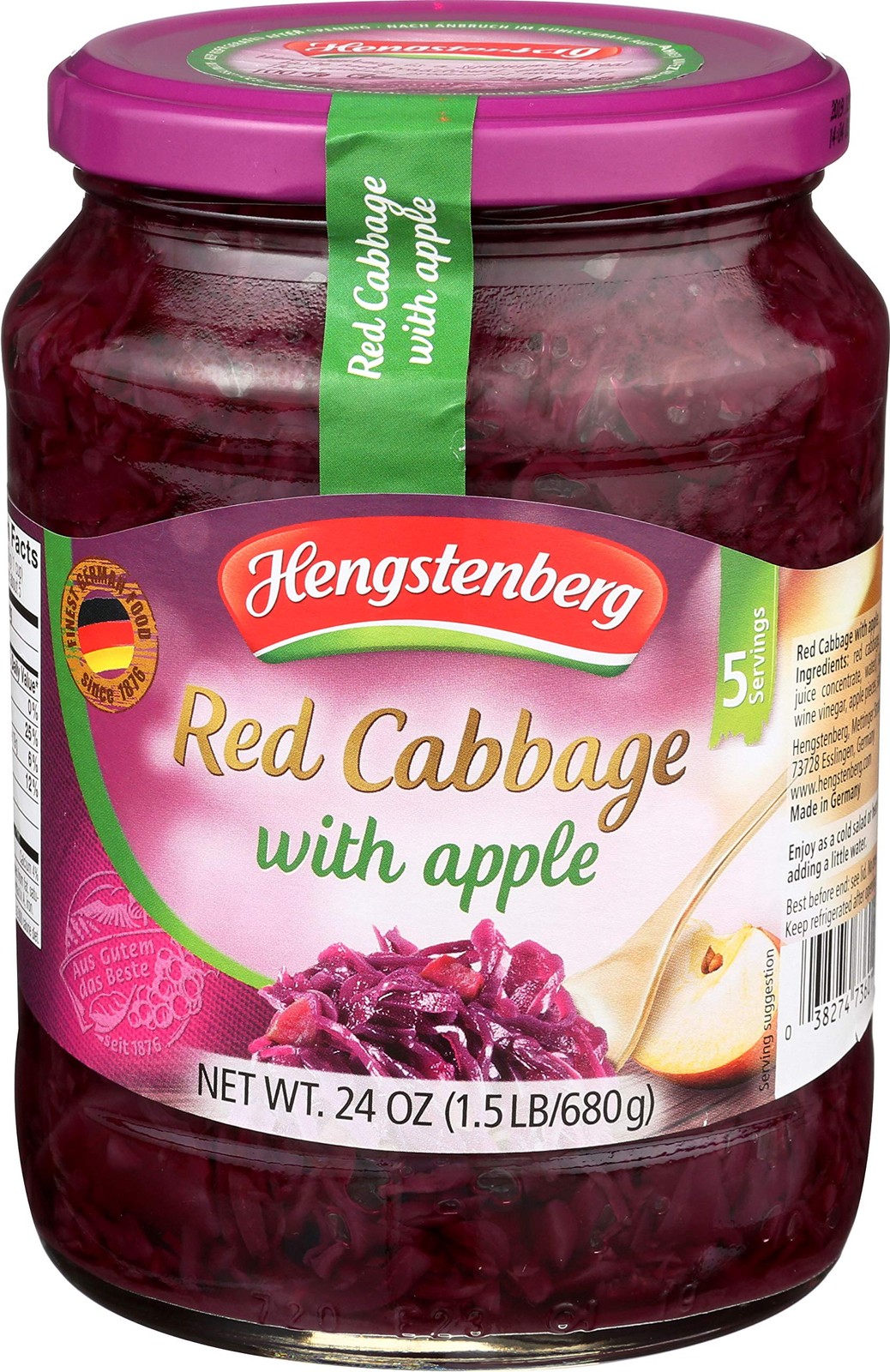 Red Cabbage Apple German Style Fermented Sauerkraut 24 Oz Jar