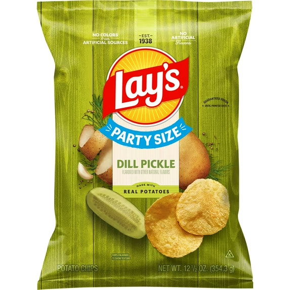 Lay’s Dill Pickle Flavored Potato Chips, Party Size, 12.5 oz Bag