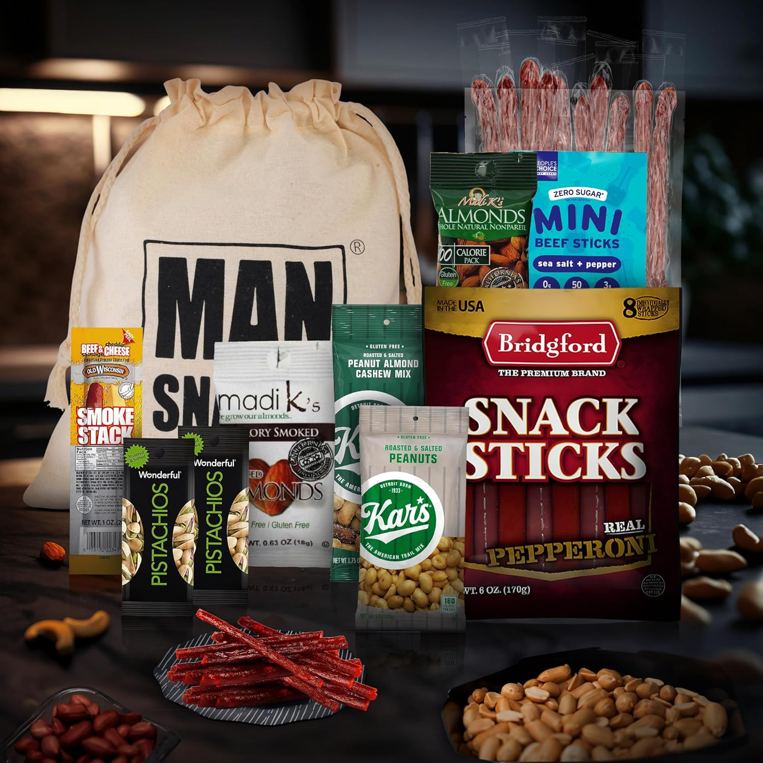 Deluxe Jerky & Nuts Gift Basket for Men – 28 Pc – Large Variety of Beef Jerky St