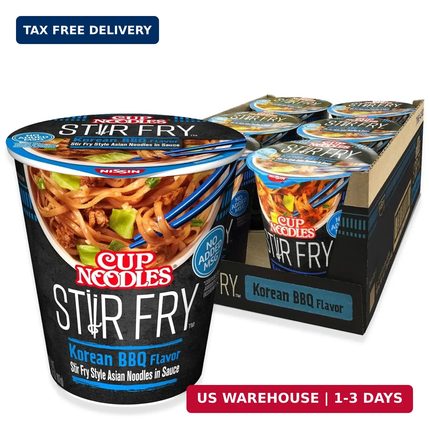 Nissin Cup Noodles Stir Fry Noodles in Sauce, Korean BBQ, 2.89 Ounce (Pack of 6)