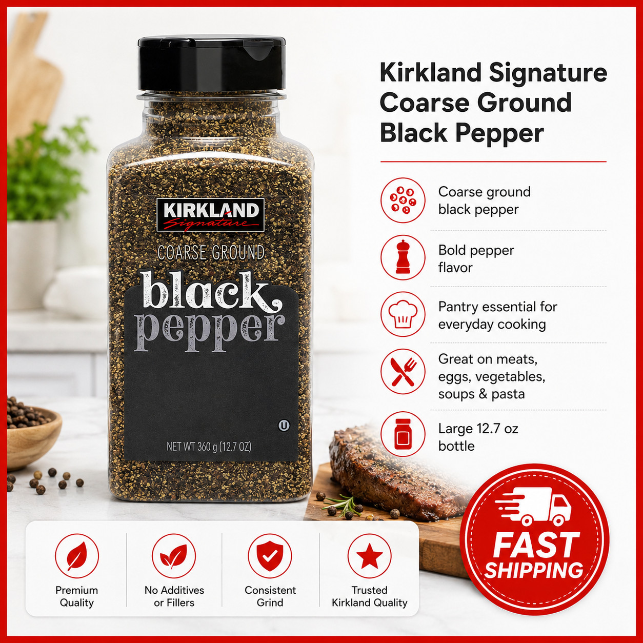 Kirkland Signature Course Ground Black Pepper Spice 12.7 Ounce