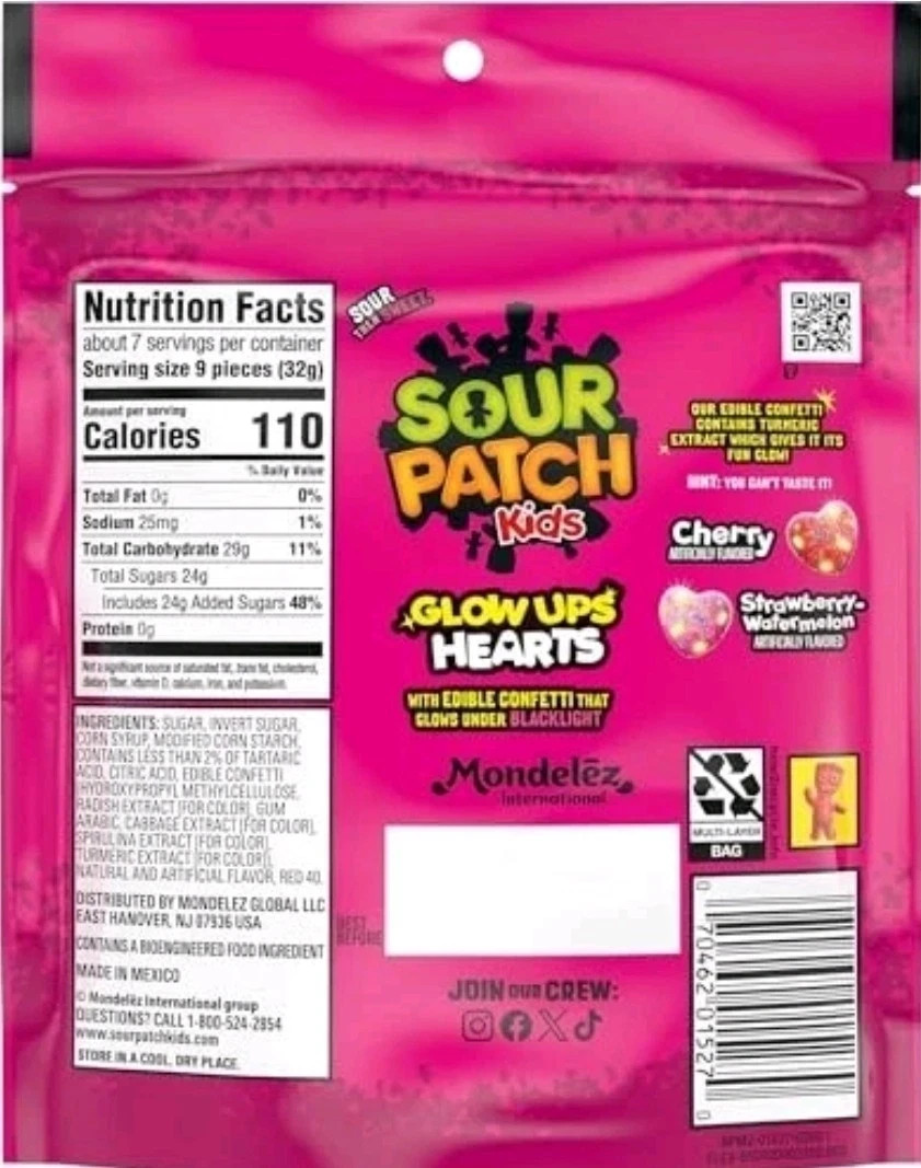 SOUR PATCH KIDS Glow Ups Hearts Soft & Chewy Valentine’s Day Candy, 8.47 Oz
