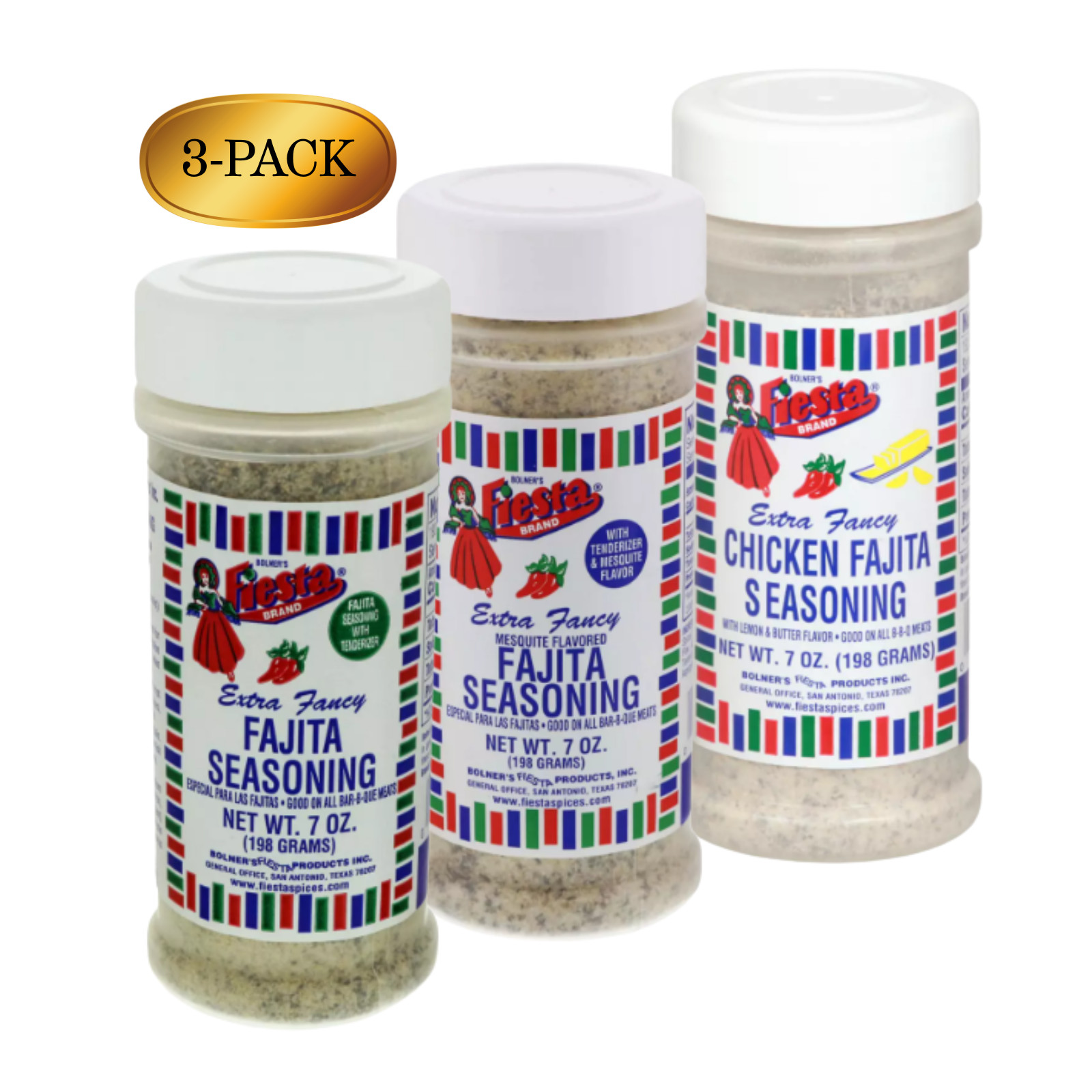 Fiesta Fajita Seasoning 7 oz Pack (3 Bottles) | Original, Chicken, Mesquite