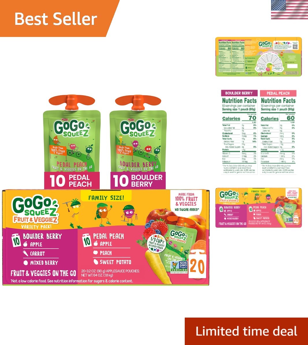 Fruit & veggieZ Unsweetened Applesauce Variety Pack – 20 Pouches (3.2 oz Each)
