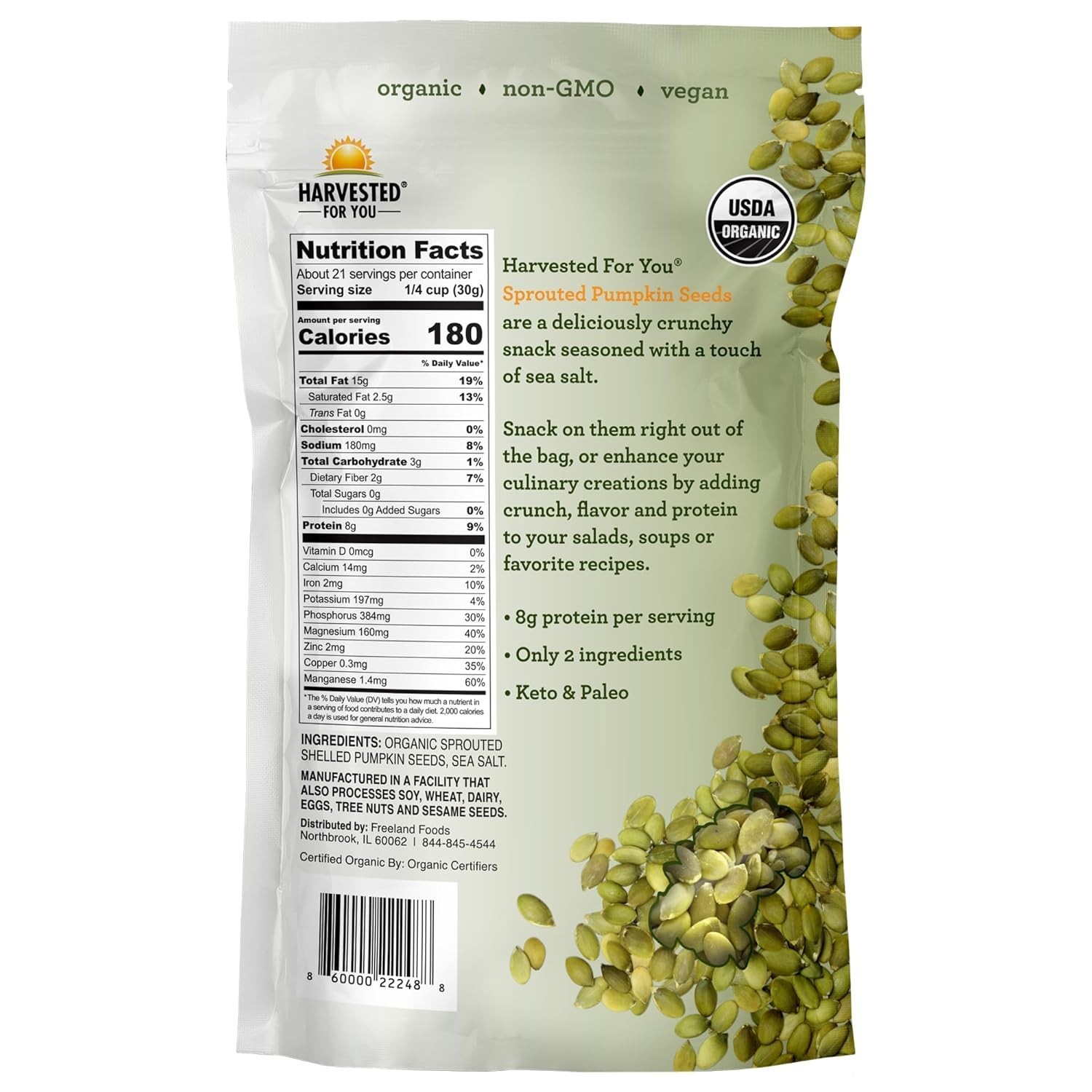 Guilt-Free 22oz Organic Sea Salted Sprouted Pumpkin Seeds – Gluten-Free &