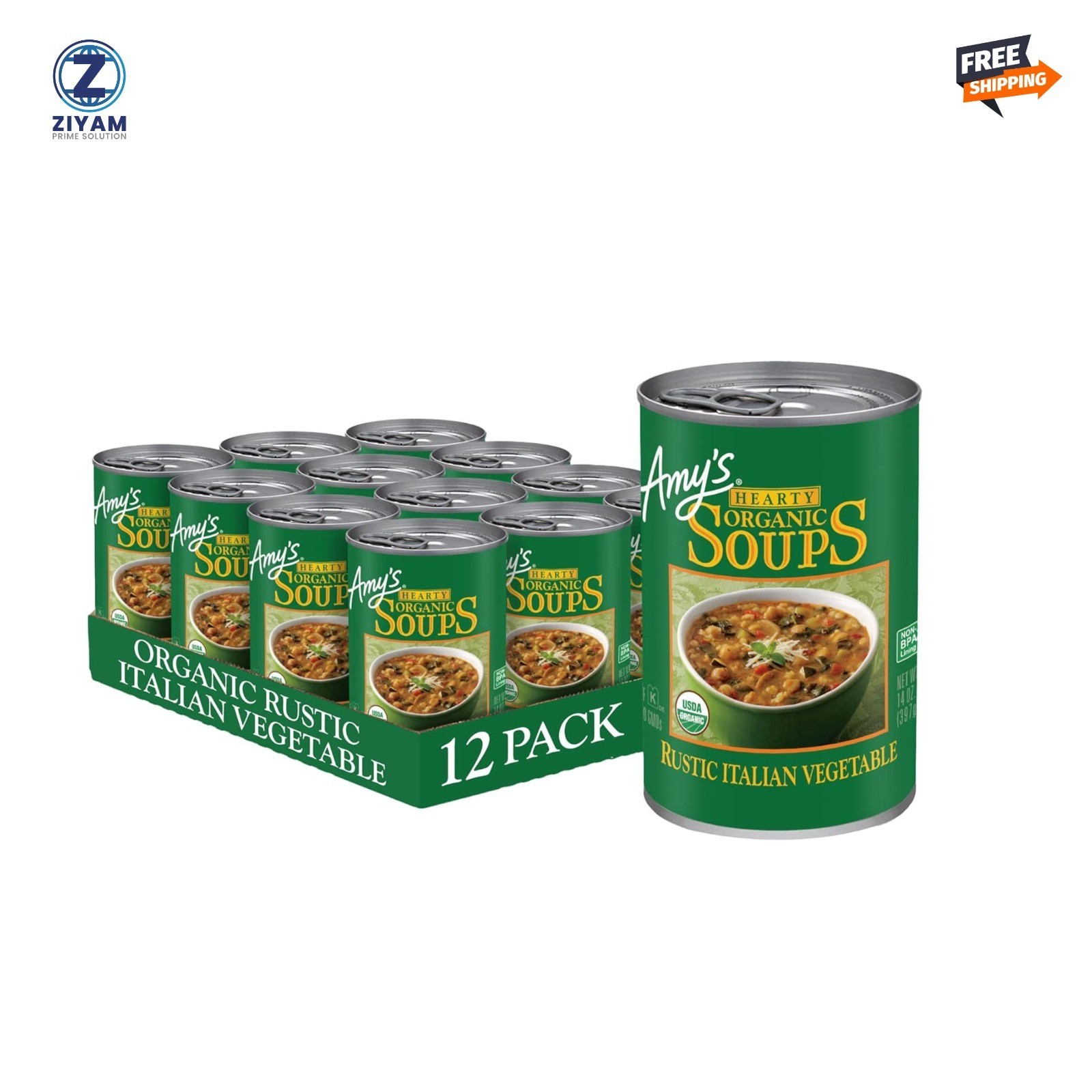 Amy’s Organic Rustic Italian Vegetable Soup – 14 oz Cans (Pack of 12)