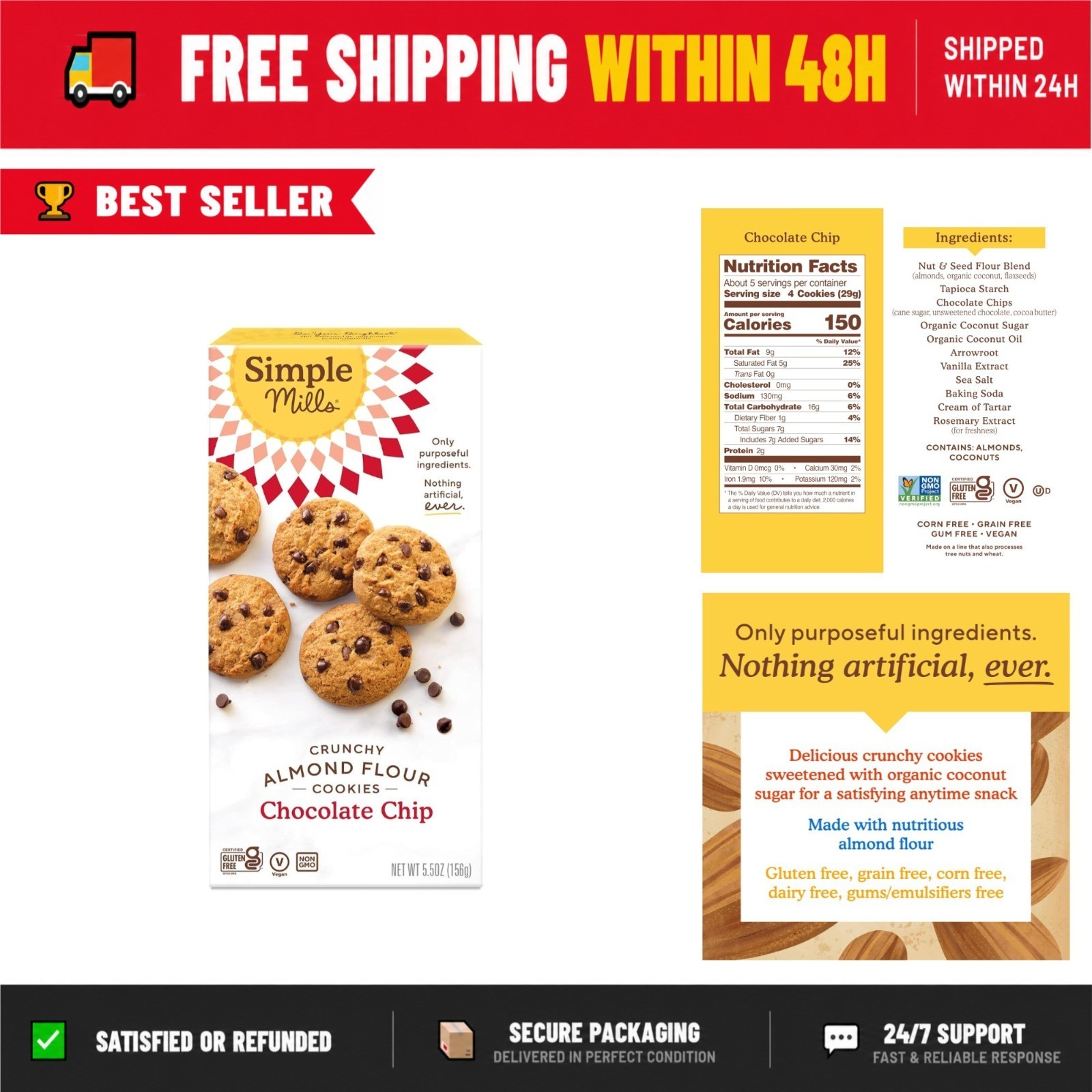 Simple Mills Almond Flour Chocolate Chip Cookies – Gluten Free Snacks