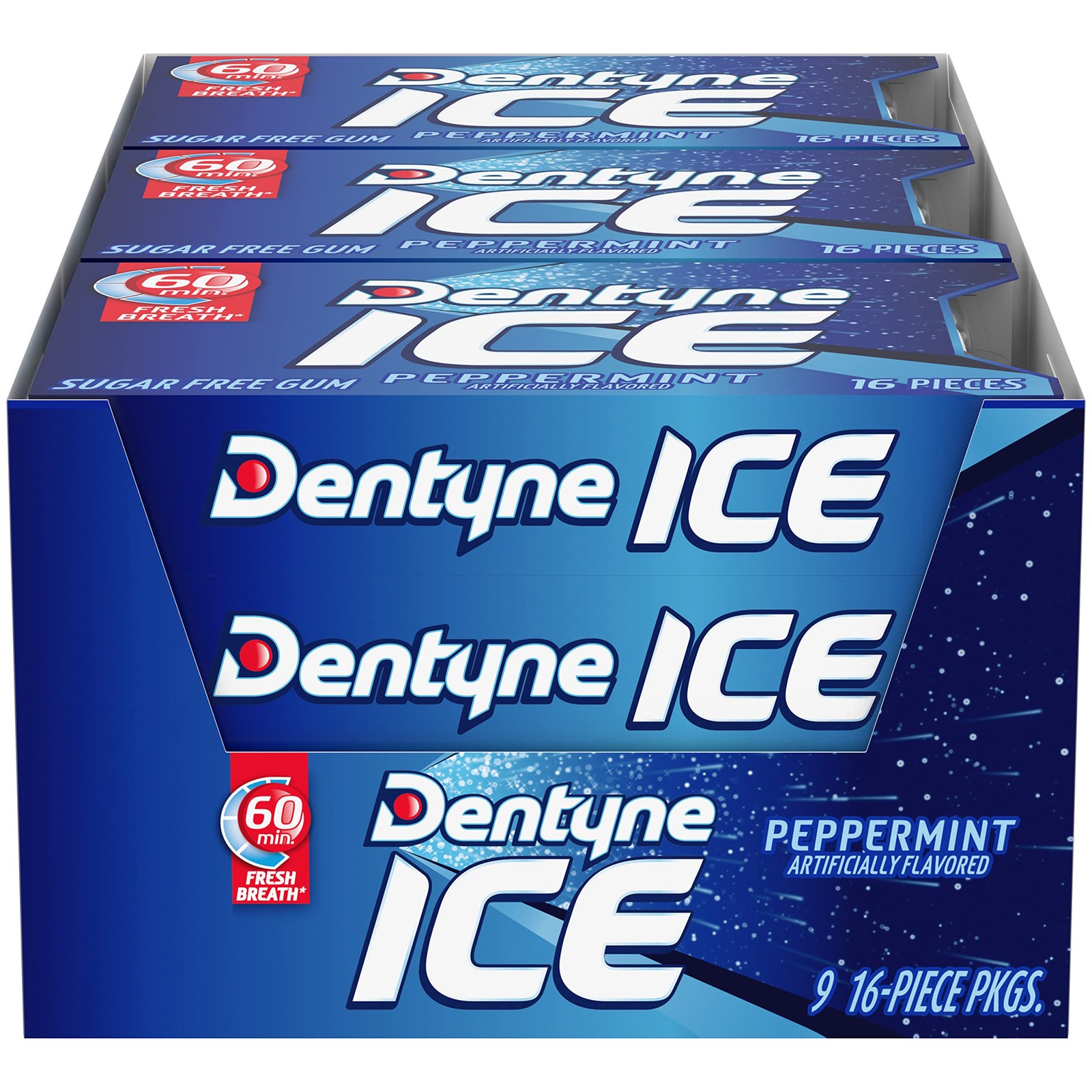 Dentyne Ice Peppermint Sugar-Free Chewing Gum, 9 Packs of 16 Pieces (144 Tota…