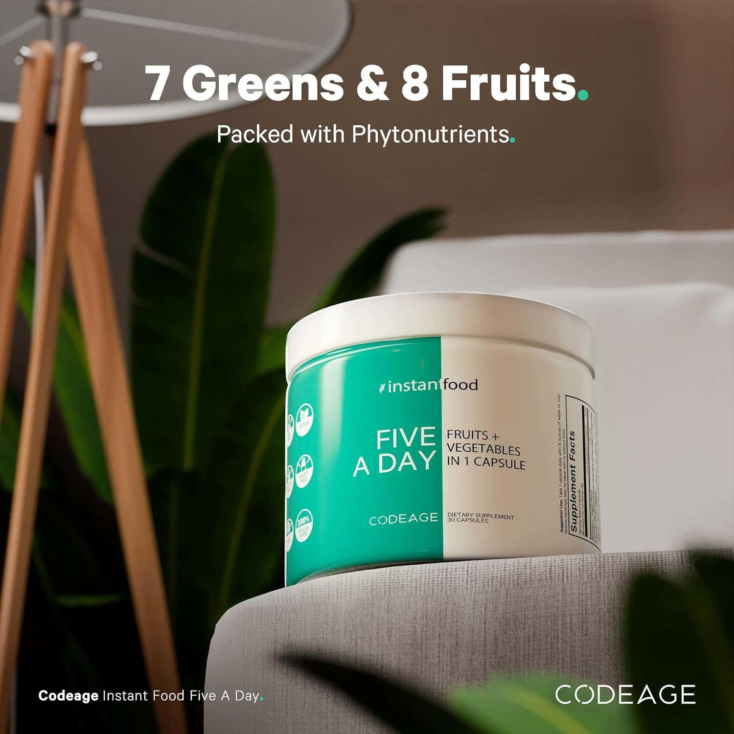 Codeage Instantfood Five a Day – Fruits & Vegetables Capsule Supplement – Whole