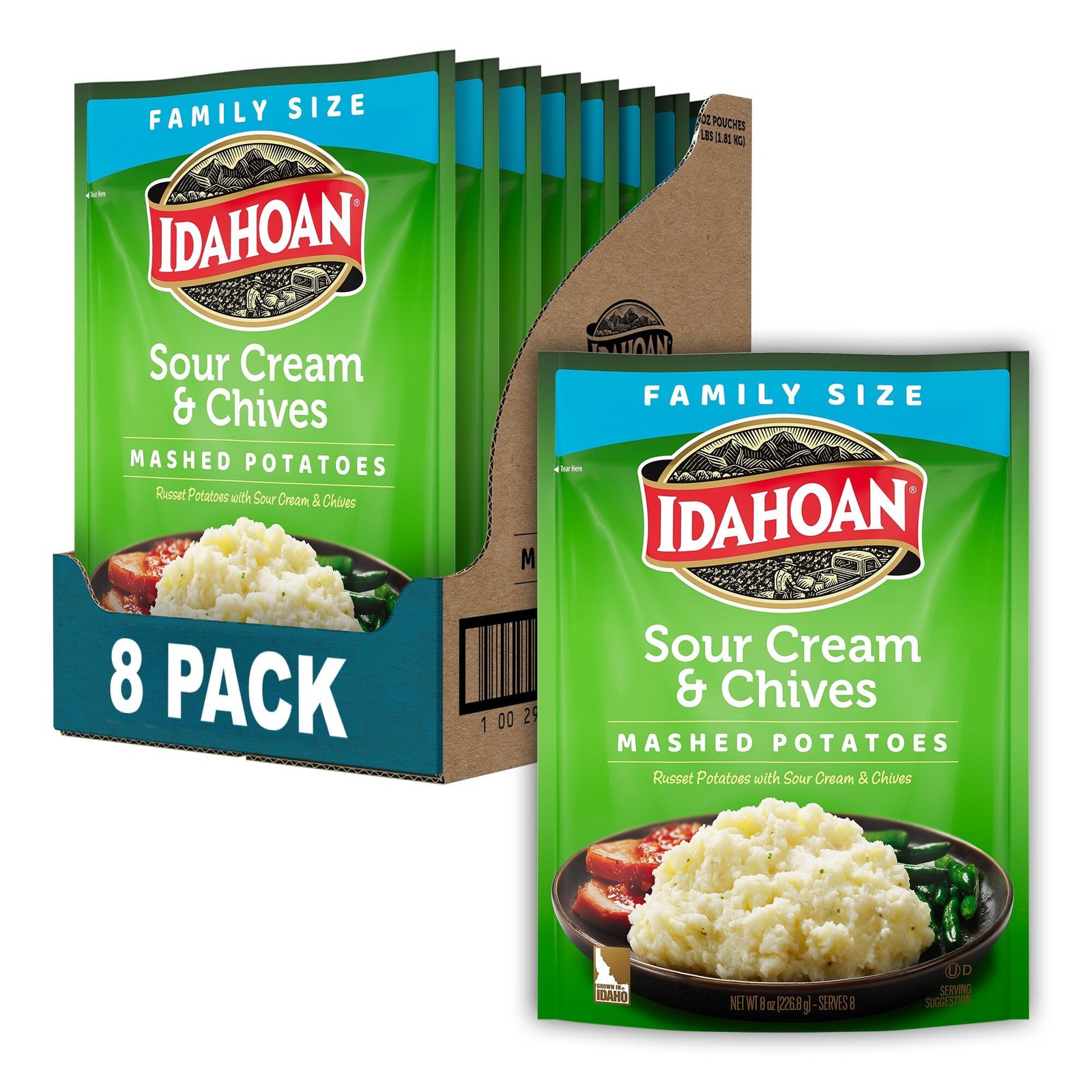 Idahoan Sour Cream & Chives Mashed Potatoes, Naturally 8 oz (Pack of 8)