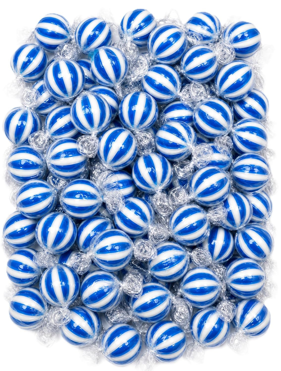 Jumbo Blue Raspberry Striped Candy Balls – 1 Lb of Fresh Individually Wrapped Bl