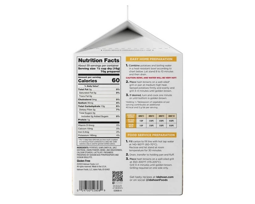 Idahoan Shredded Hashbrowns 2.125 lbs – Dehydrated Potatoes Bulk Pack