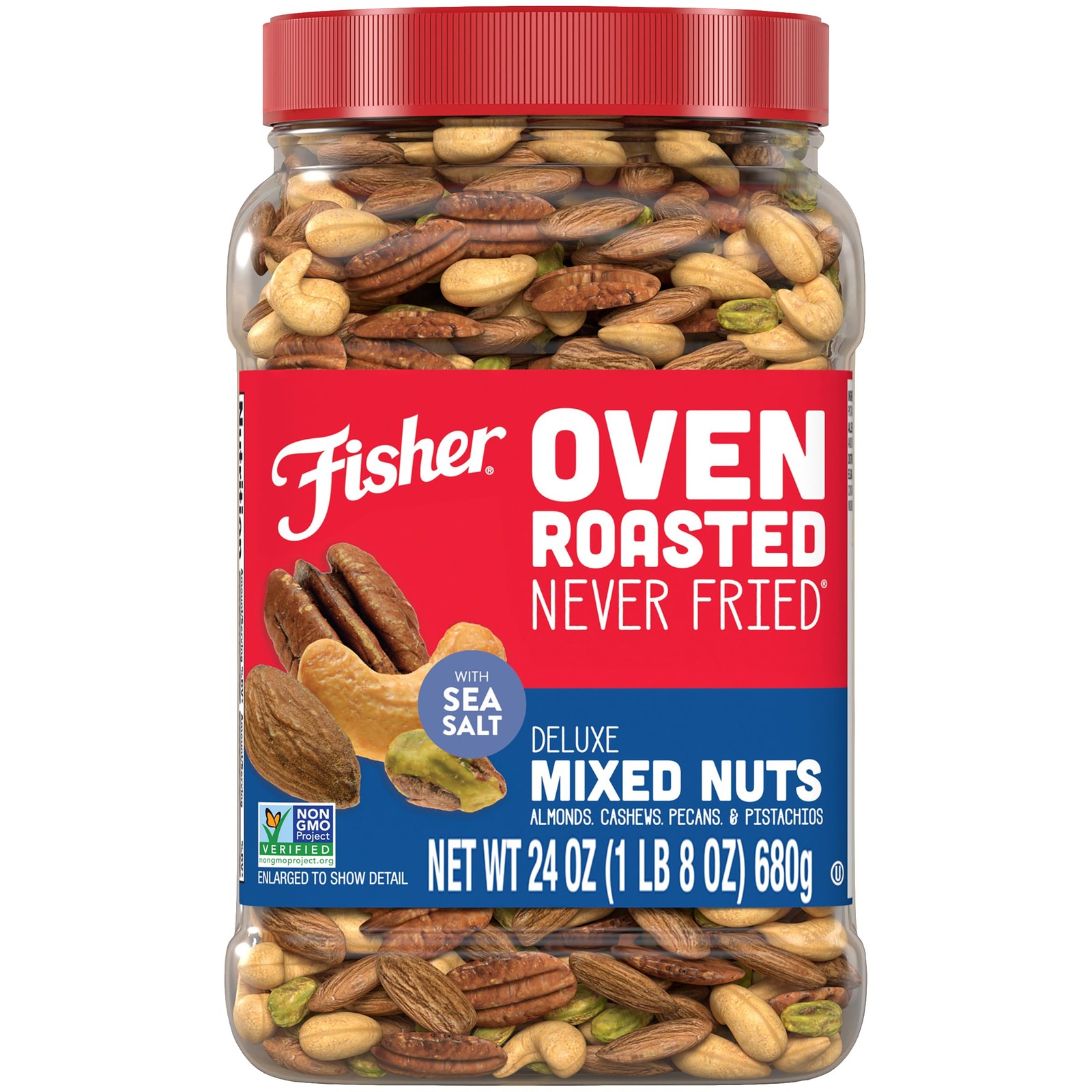 Fisher Oven Roasted Never Fried Deluxe Mixed Nuts, 24 Ounces