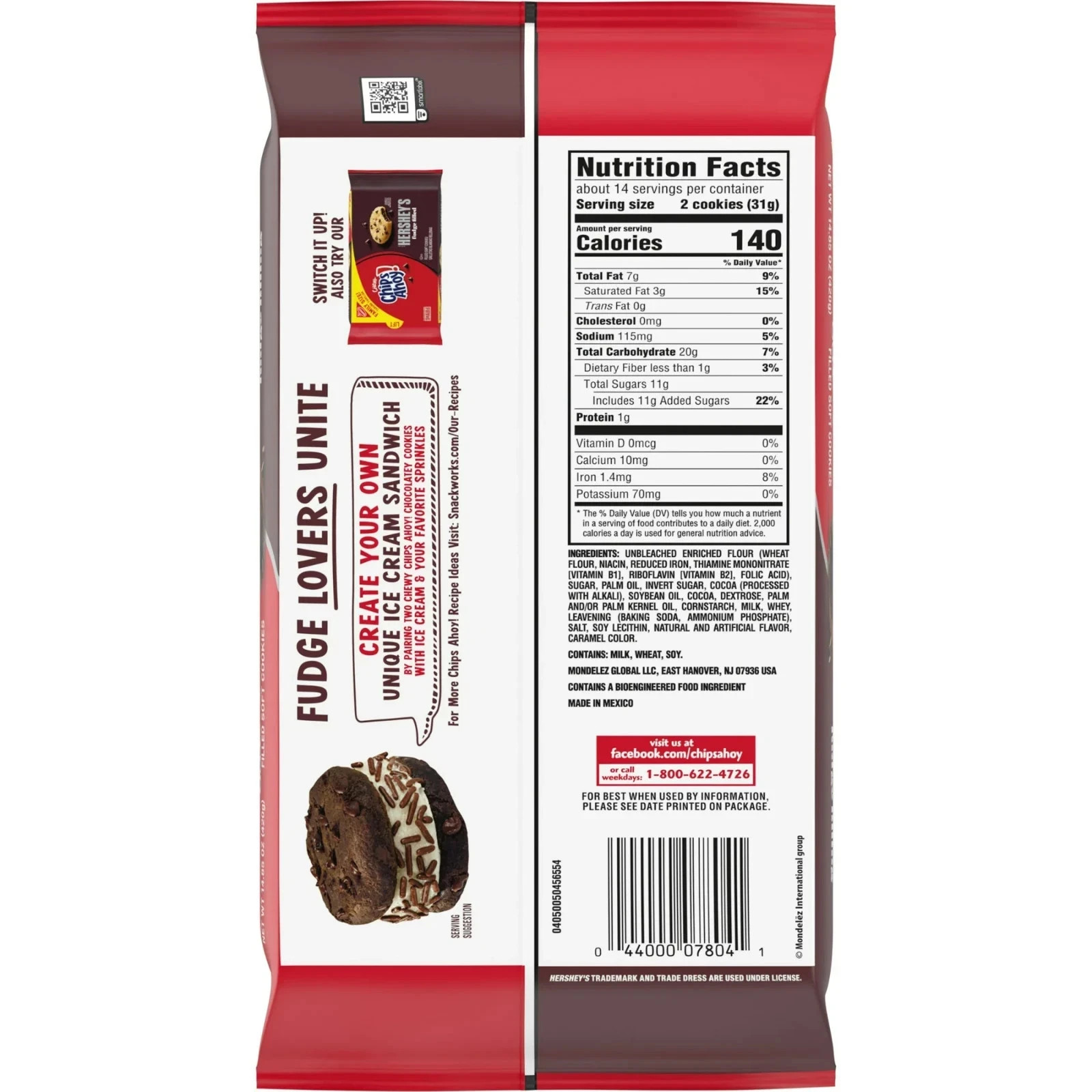 Chips Ahoy Chewy Cookies Hershey’s Fudge Filled 14.85 oz Family Size,Free Ship..