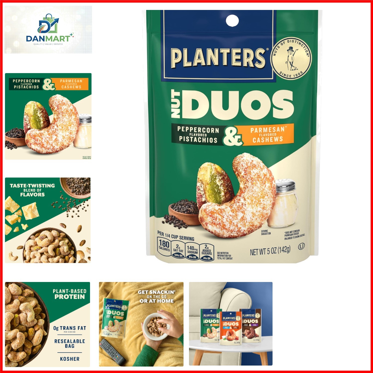 Nut Duos, Flavored Nuts, Peppercorn Pistachios & Parmesan Cashews 5oz