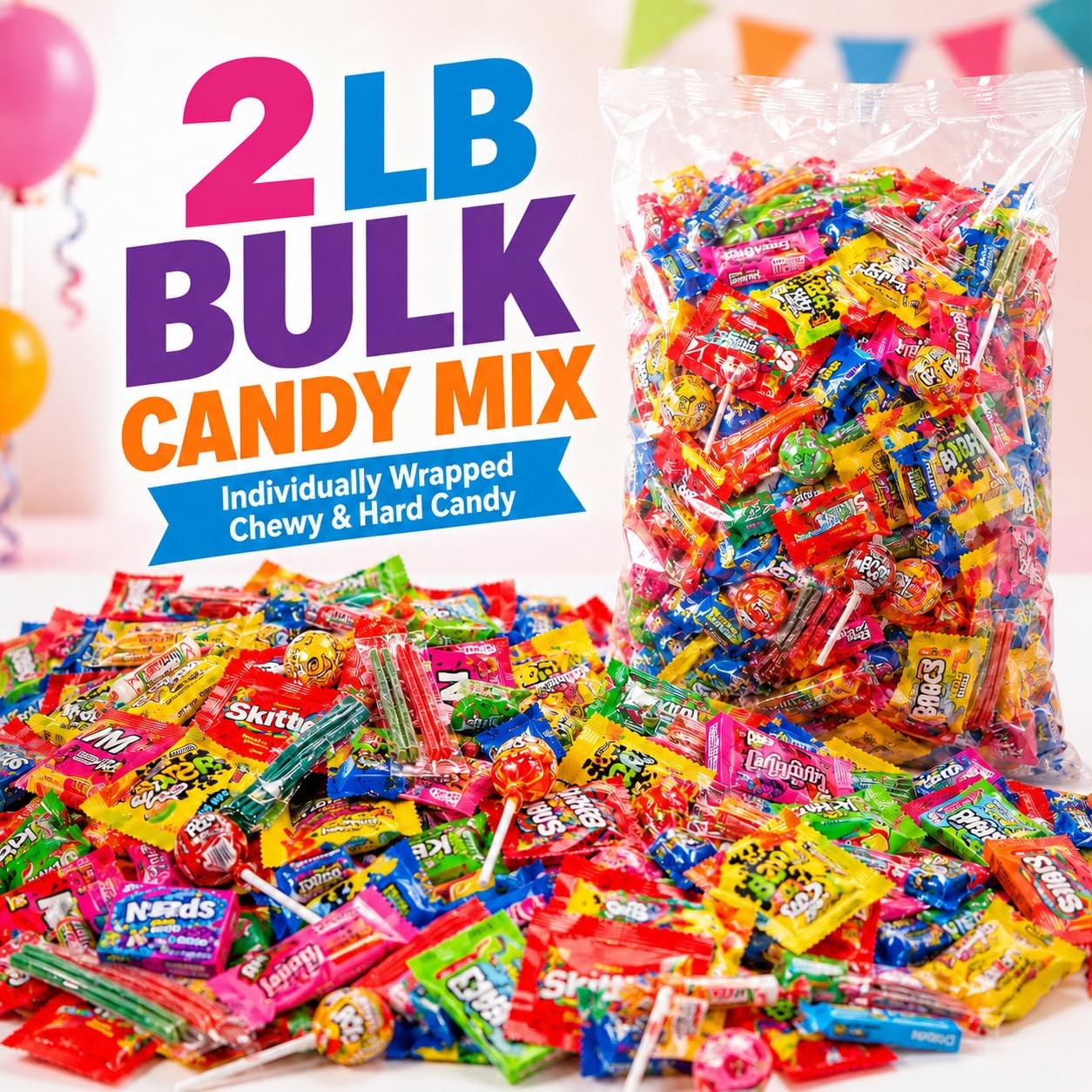 Bulk Candy Variety Pack 2 LB, Individually Wrapped Assorted Chewy & Hard 2LBS