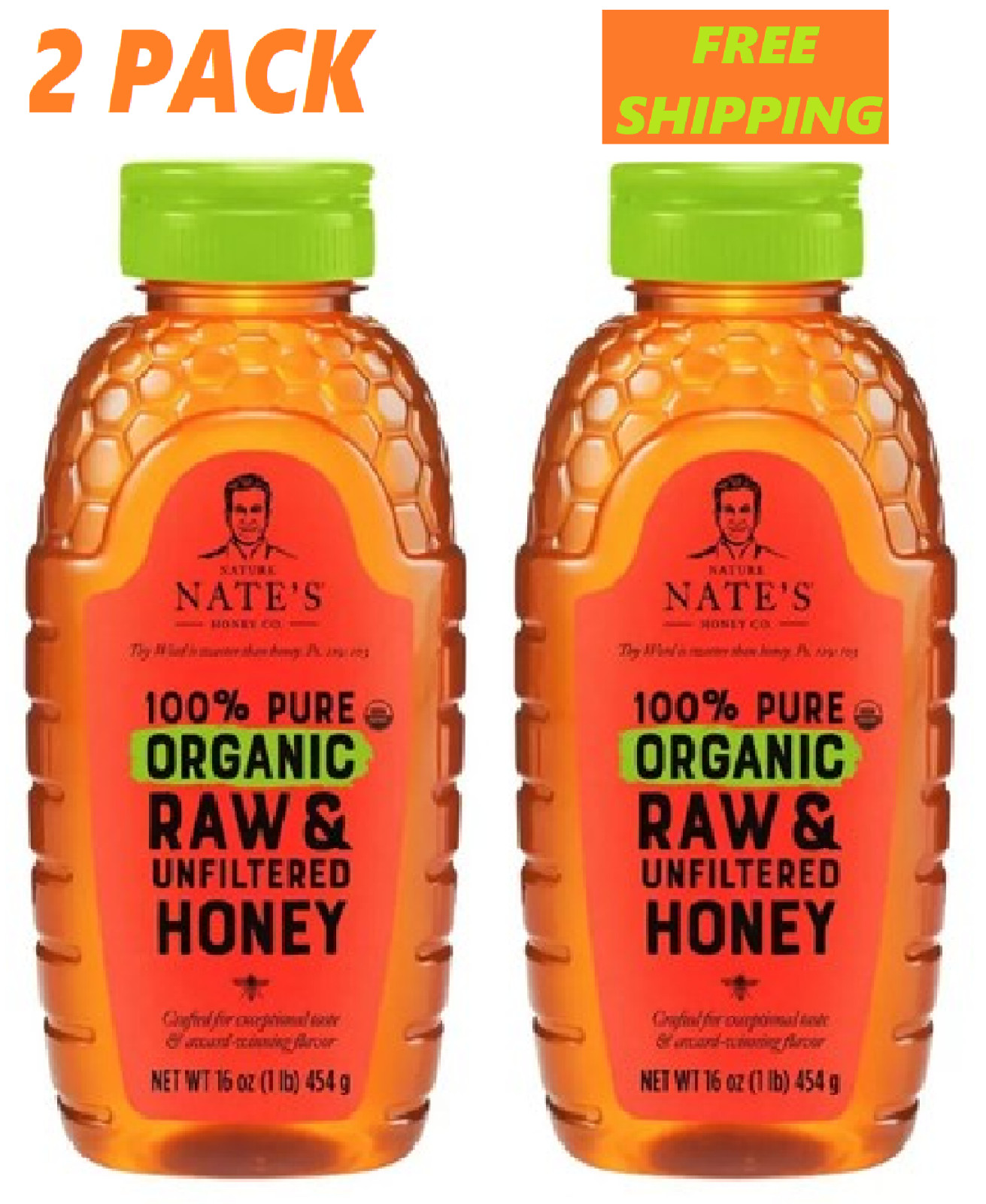 Nature Nate’s 100% Pure Organic, Raw & Unfiltered Honey, 16 oz (2 Pack)