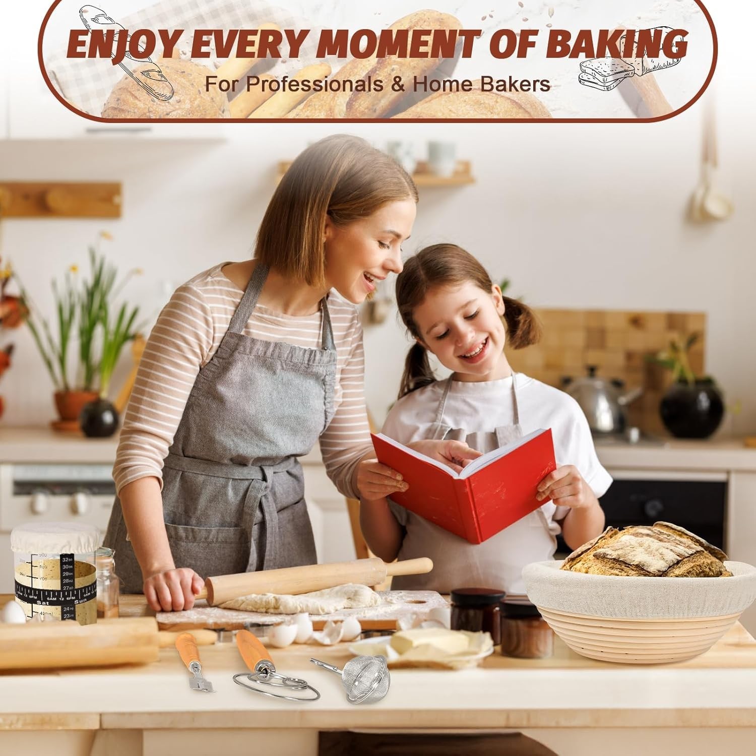 Sourdough Starter Kit Enamel Pot Bread Proofing Baskets Supplies Complete Set