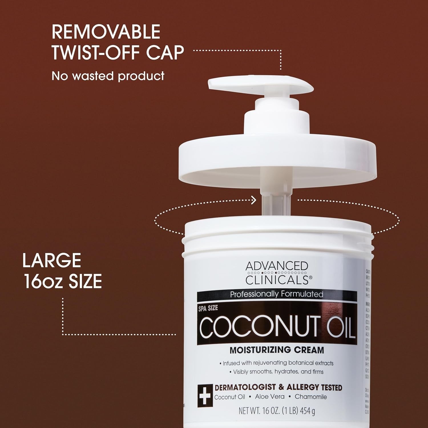 Advanced Clinicals 16 oz Coconut Oil Cream – Ultimate Hydration & Anti-Aging