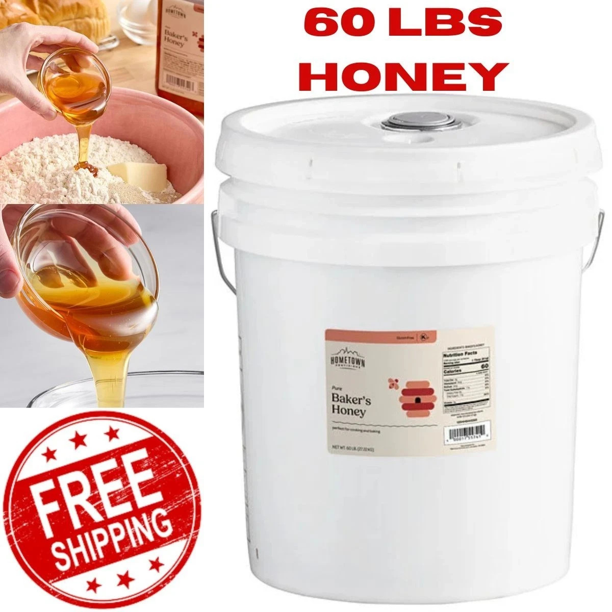 Pure Honey 60 LB Bulk 5 Gallon Pail Natural Kosher Gluten Free Bakers Special