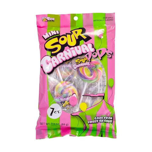 2x Sour Mini Swirl Pop bags!! Sour Apple Carnival Pops! 7 count each 2.9 oz bag