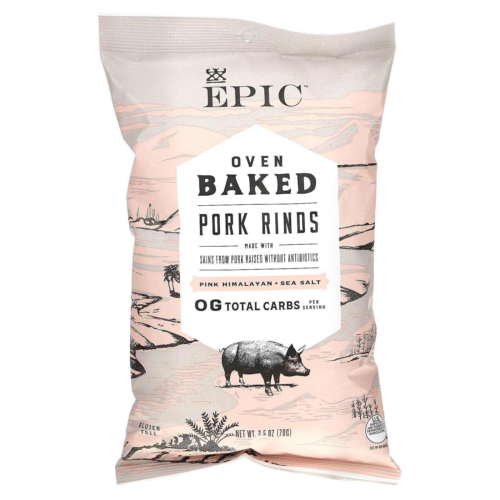 Oven Baked, Pork Rinds, Pink Himalayan + Sea Salt, 2.5 oz (70 g)