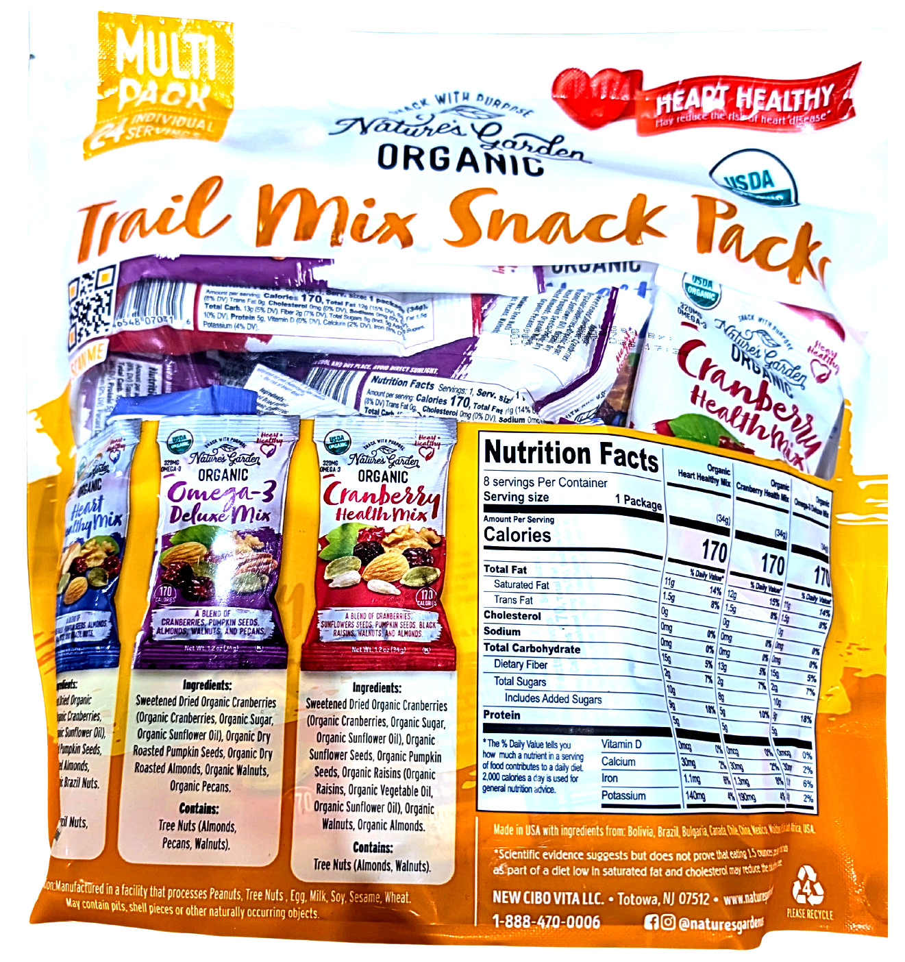 Nature’s Garden Organic Trail Mix Snack Packs Variety Pk 24 x 1.2 Oz EXP 06/2027