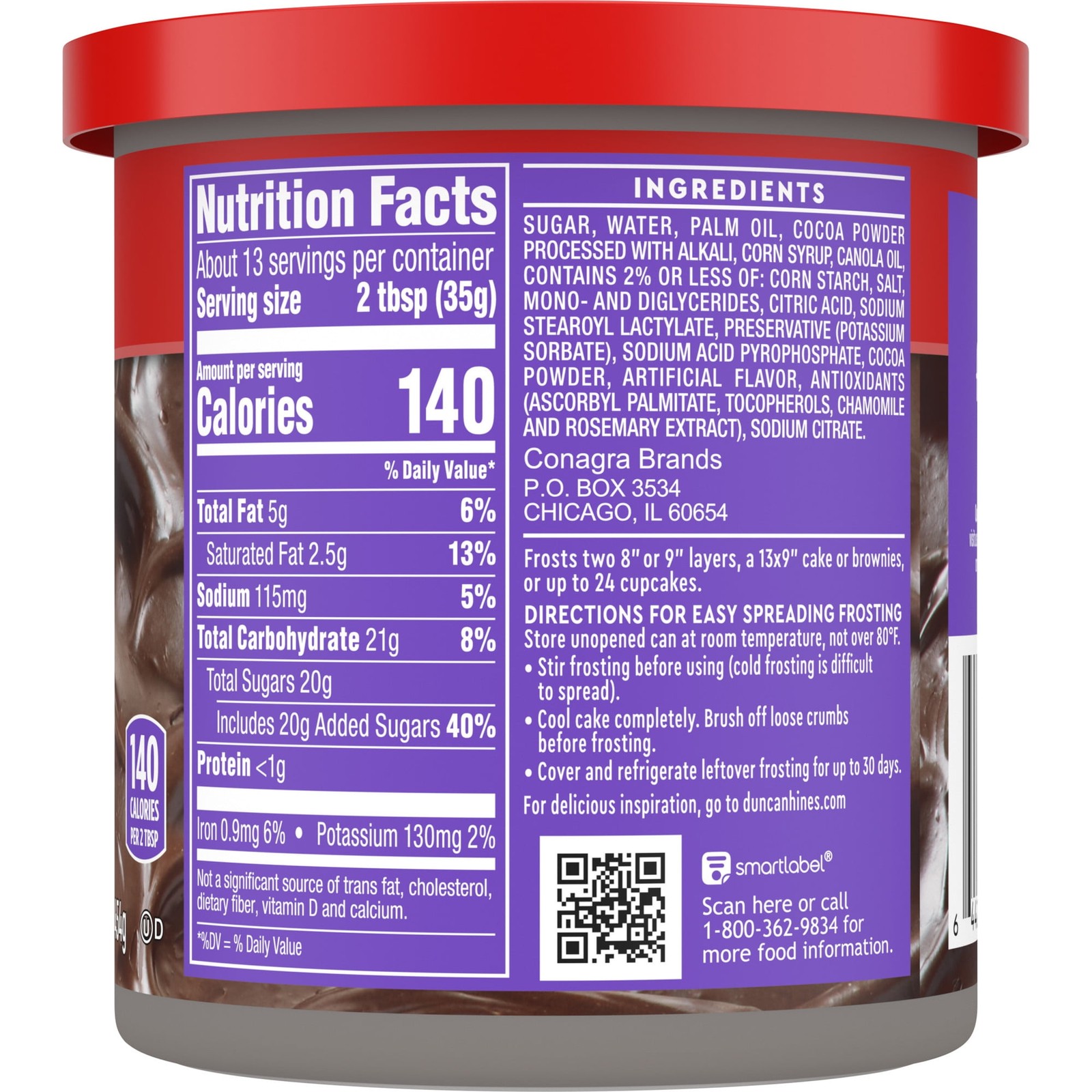 (2 pack) Duncan Hines Creamy Dark Chocolate Fudge Flavored Frosting, 16 oz.