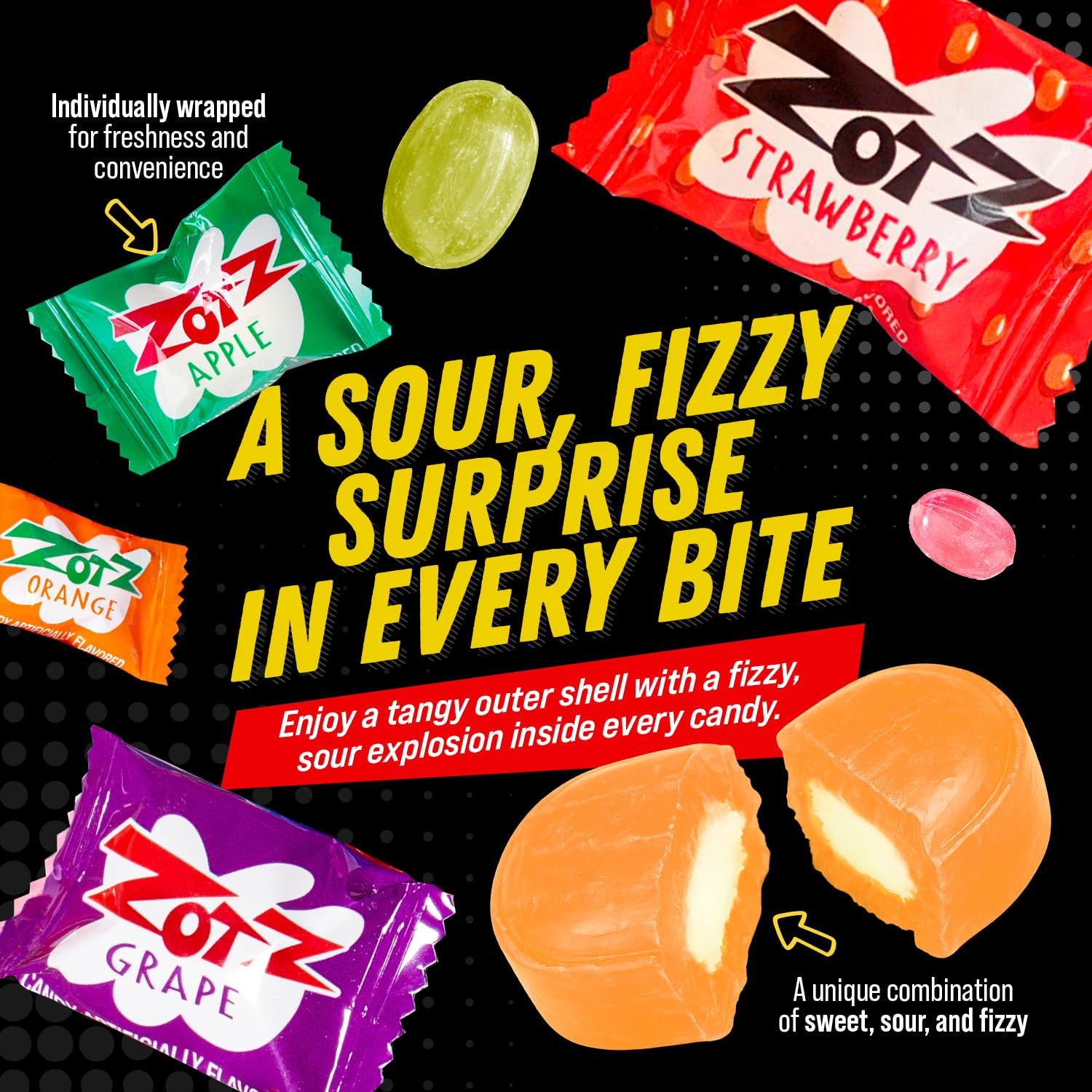 Fizzy Sour Candy Retro Hard Candy 7 Assorted Fruit Party Favors 100 Pcs