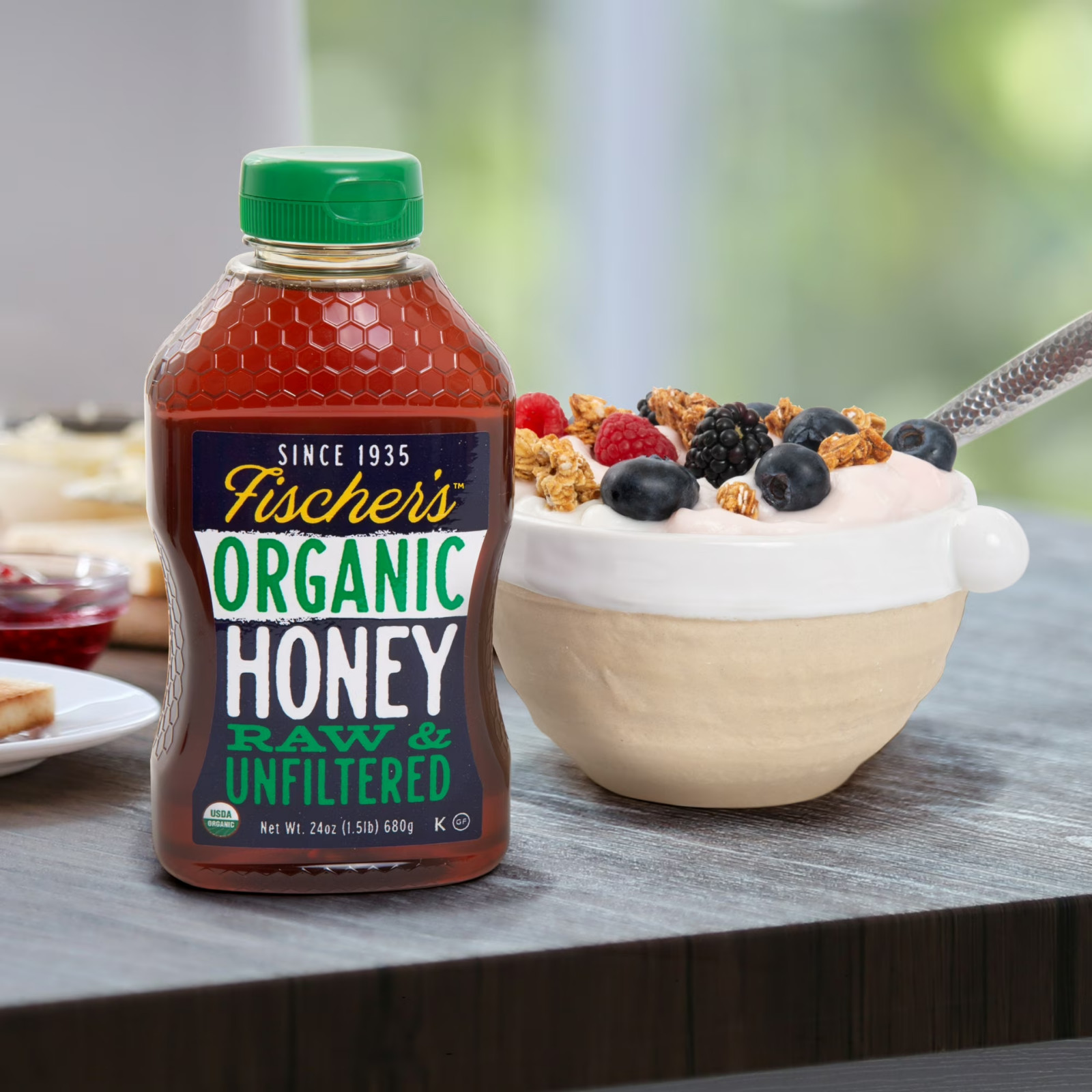 Fischers Honey Organic 24oz Honey, USDA Certified Organic, Local, Raw and Unfilt