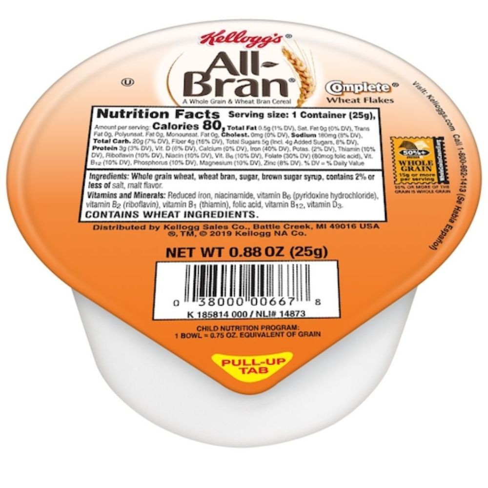 Kellogg’s All Bran Complete Wheat Flakes Cereal, 0.88 Ounces, 96 Per Case