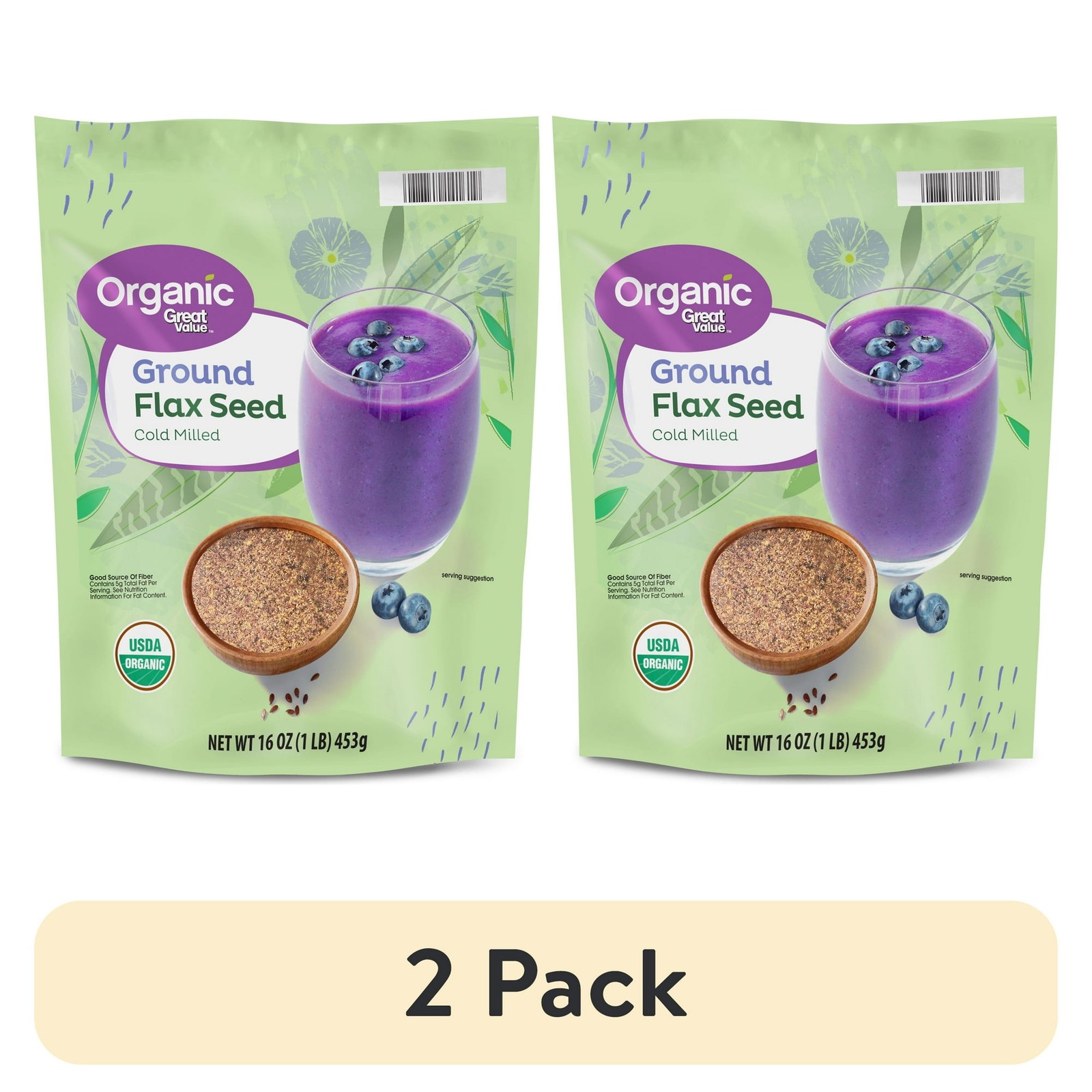 (2 pack) Great Value Organic Ground Cold Milled Flax Seed, 16 oz