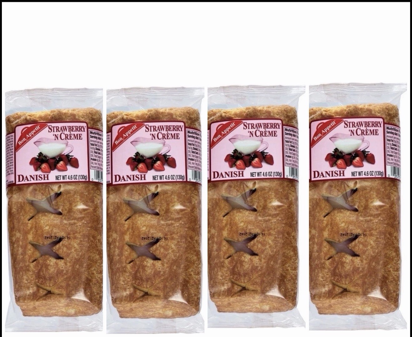 4 Count Bon Appetit Strawberry ‘N Creme Danish 4.6oz Flaky Pastry,Sweet & Creamy