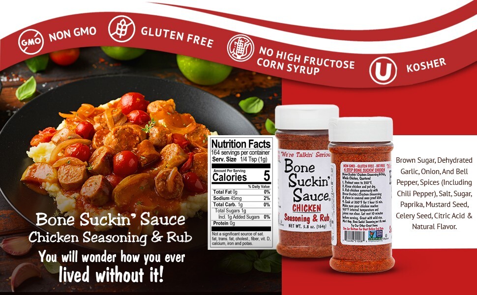 Bone Suckin’ Sauce BBQ CHICKEN RUB Spice Seasoning 5.8oz Shaker Jar Not Salty!