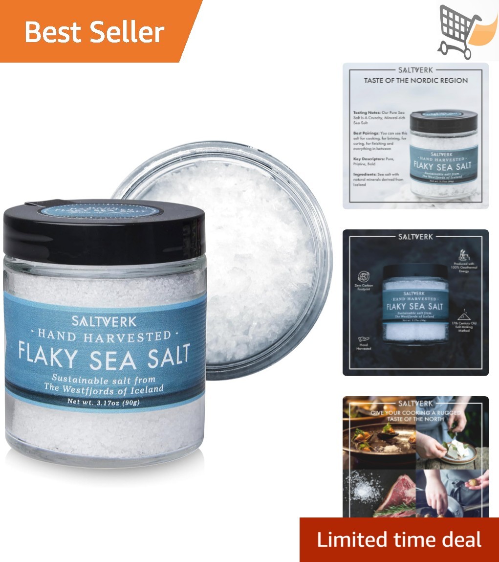 Gourmet Icelandic Sea Salt Flakes Hand Harvested Sustainable 3.17oz
