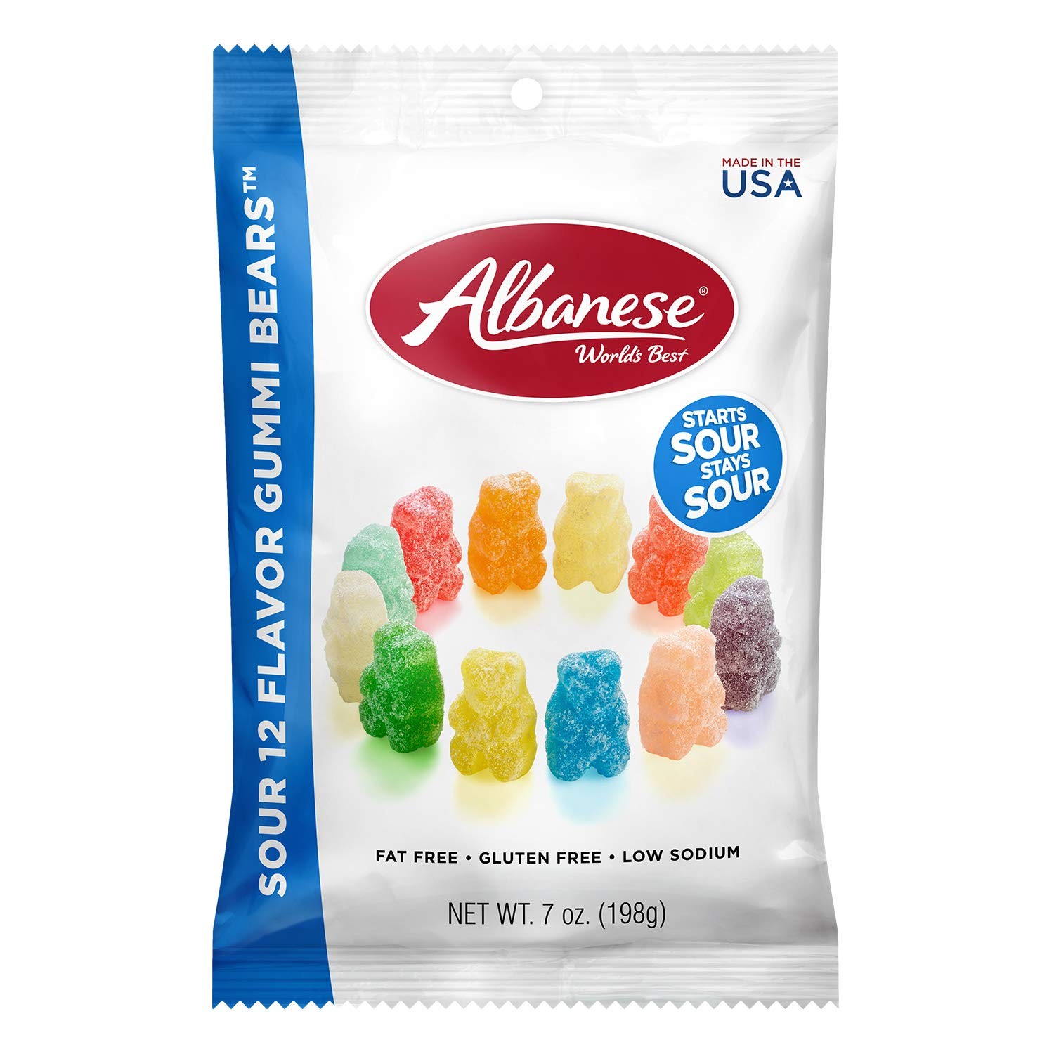 Albanese World’s Best Sour 12 Flavor Gummi Bears | 7oz Bag of Candy, Pack of