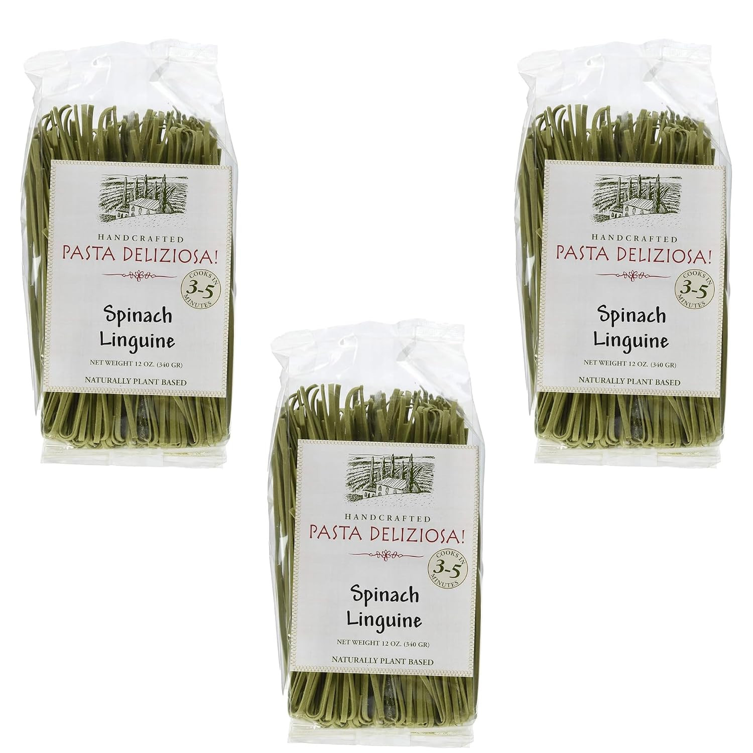 Handcrafted Pasta, Spinach Fettucine, 12 Ounce – 3 Pack