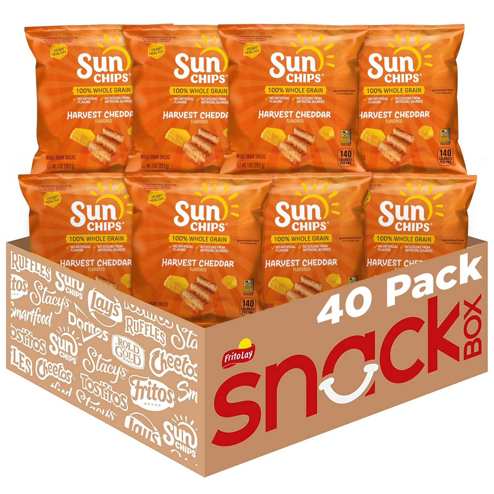 100% Whole Grain Chips, Harvest Cheddar, 1 oz Bags, Pack of 40, No Artificial…