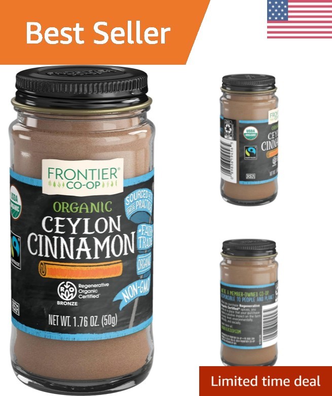 Frontier Ceylon Cinnamon, Organic Spice, 1.76 oz Bottle – Authentic Flavor